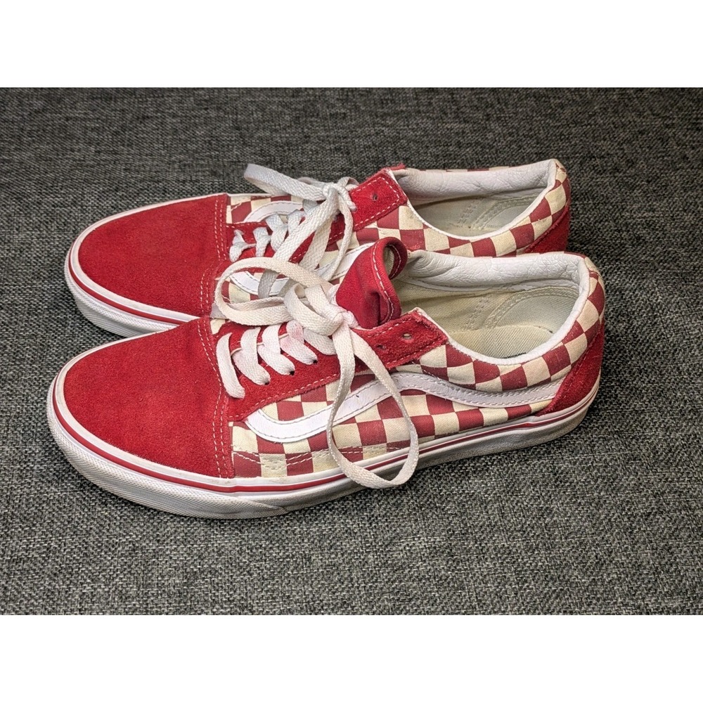 Vans Old Skool Red & White Check Low Top Sneakers Size 8 Men / 9.5 Women Skate